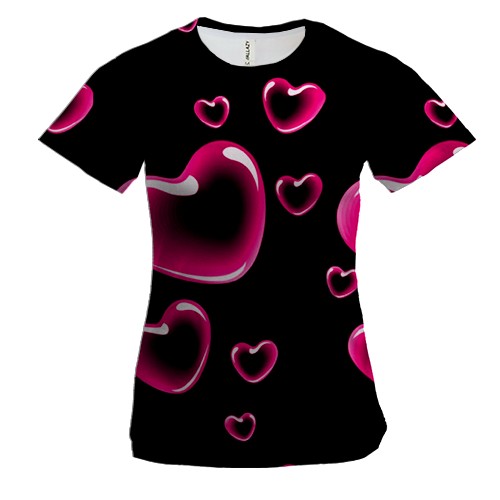 Женская 3D футболка с сердечками