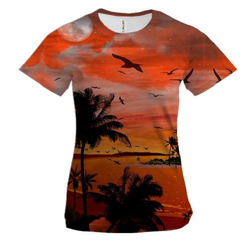 Женская 3D футболка с тропическим закатом
