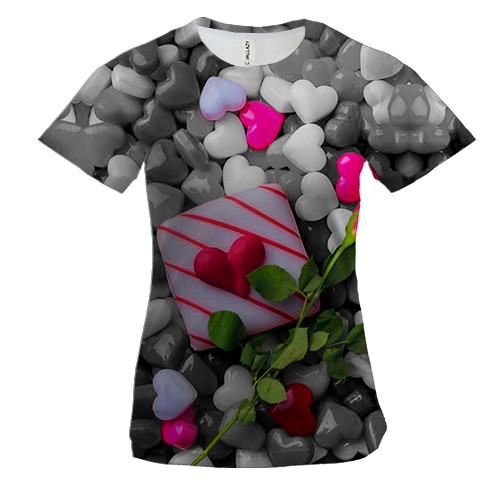 Жіноча 3D футболка з камінчиками-сердечками