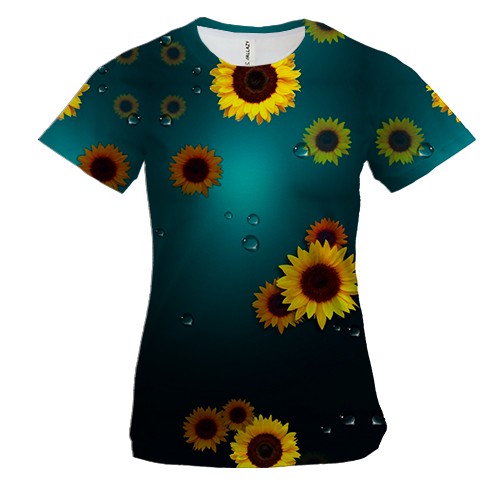 Женская 3D футболка Подсолнухи под стеклом