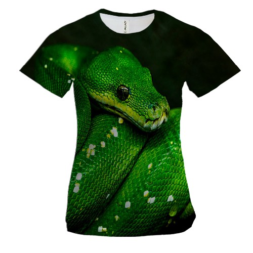 Женская 3D футболка с зеленой змеей