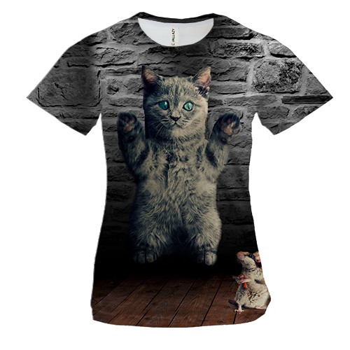 Жіноча 3D футболка Кот і миша з пістолетом