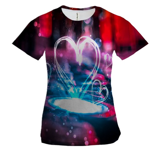 Жіноча 3D футболка з неоновим серцем в калюжі