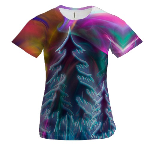 Женская 3D футболка с ёлочным пейзажем