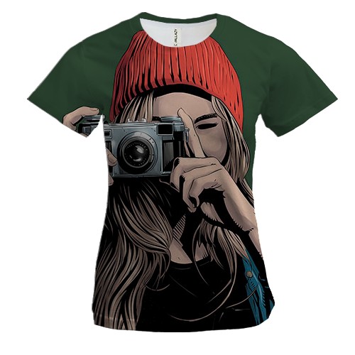 Женская 3D футболка с девушкой фотографом