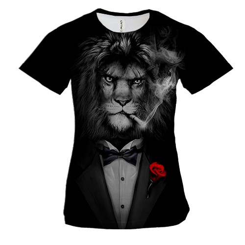 Женская 3D футболка Лев в смокинге
