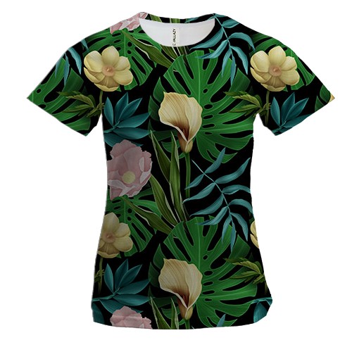 Женская 3D футболка с цветами и листьями