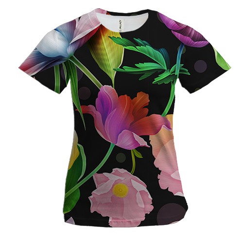 Женская 3D футболка с иллюстрированными цветами
