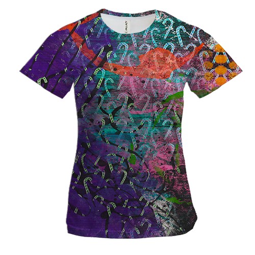 Женская 3D футболка с фиолетовым гранж рисунком