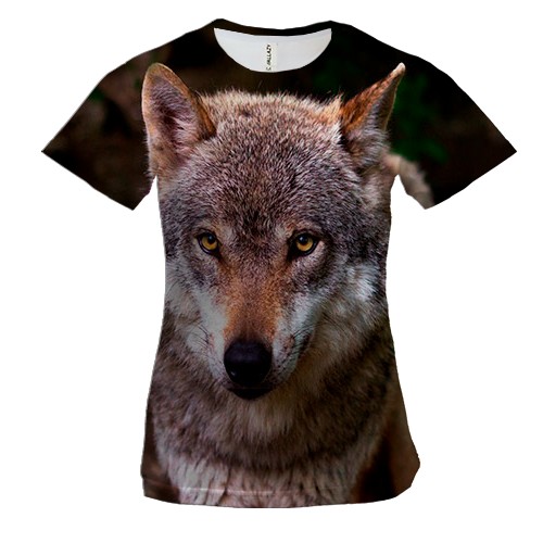 Женская 3D футболка с волком в лесу