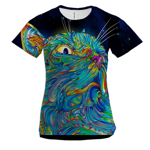 Женская 3D футболка с неоновым котом