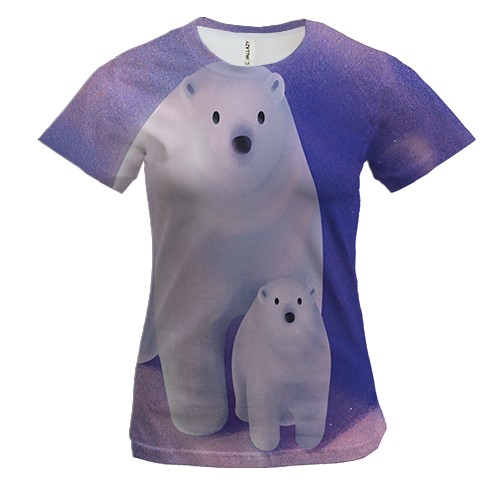 Женская 3D футболка с белыми медведями