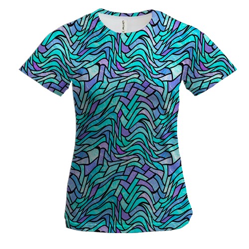 Женская 3D футболка с волнистым голубым витражом