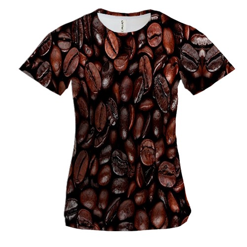 Женская 3D футболка с зернами кофе