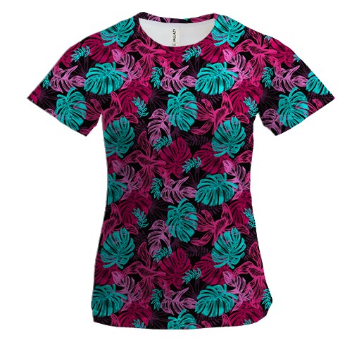 Жіноча 3D футболка з яскравими листям (2)