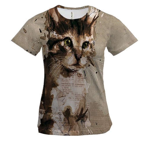 Женская 3D футболка с котом и газетами