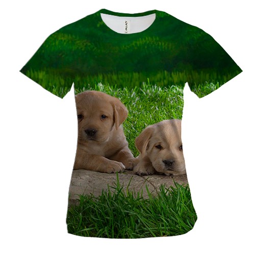 Жіноча 3D футболка з цуценятами лабрадора
