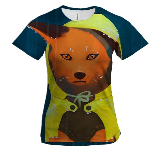 Женская 3D футболка с лисой под дождем