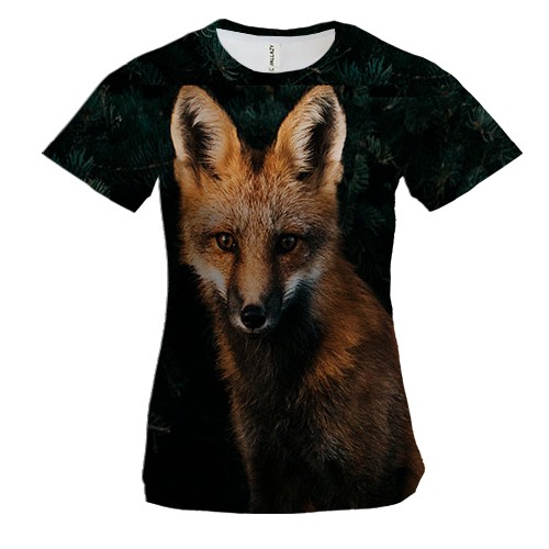 Женская 3D футболка с лисой в лесу