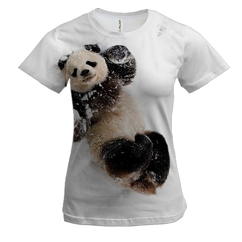 Женская 3D футболка с пандой в снегу