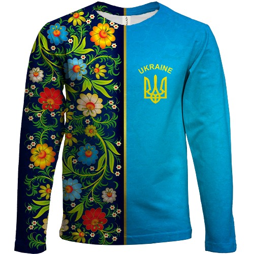 Детский 3D лонгслив с петриковской росписью и гербом Украины