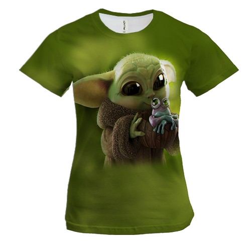 Жіноча 3D футболка Малюк Грогу з жабеням