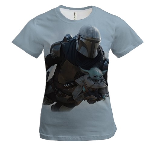 Женская 3D футболка Малыш Грогу в полете