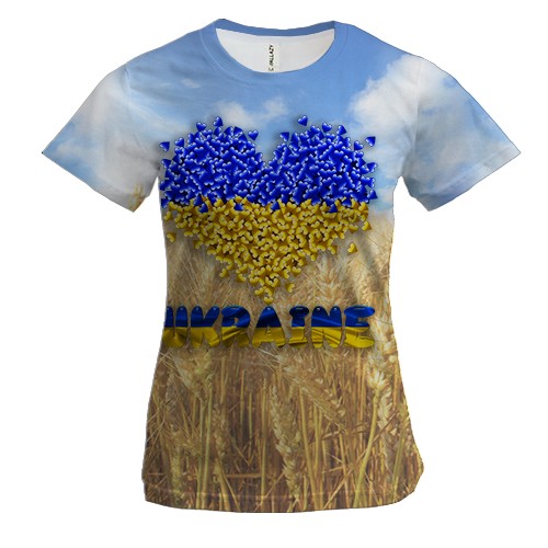 Женская 3D футболка Love Ukraine (пшеничное поле)