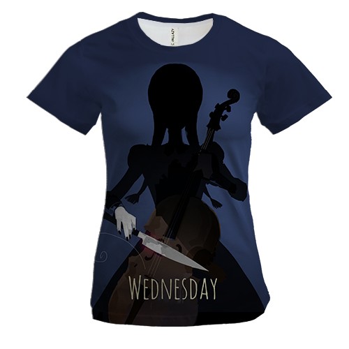 Женская 3D футболка Wednesday играет на виолончели