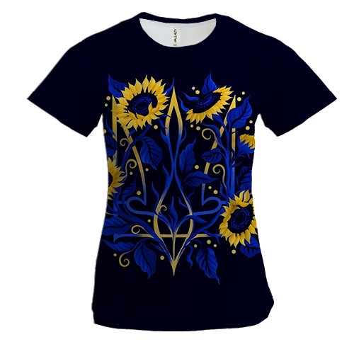 Жіноча 3D футболка Герб України із соняшниками (АРТ)