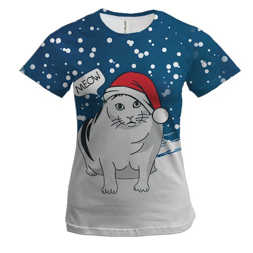 Женская 3D футболка Новогодний кот Бендер (мем)