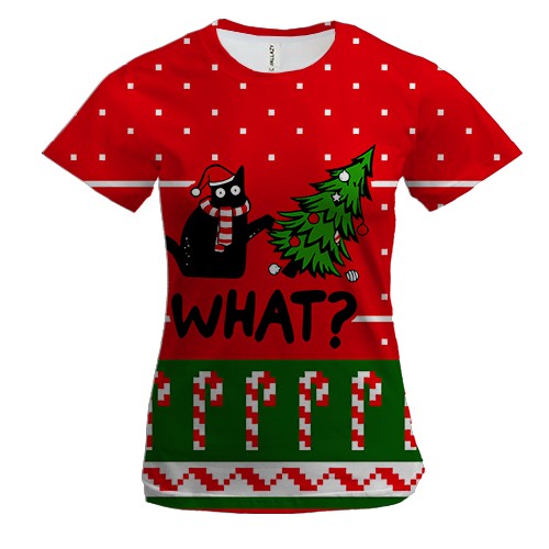 Жіноча 3D футболка What cat та ялинка