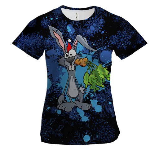 Жіноча 3D футболка Кролик з морквиною у сніжинках