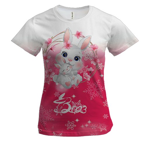 Женская 3D футболка Зайчик в венке 2023