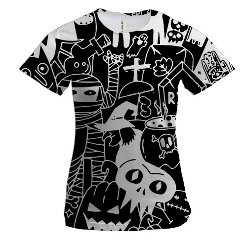 Женская 3D футболка Halloween black and white