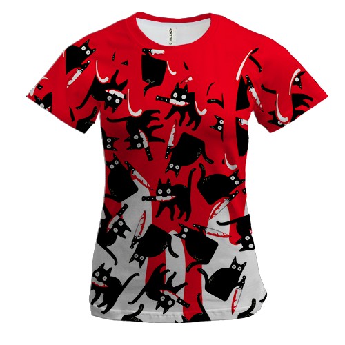 Женская 3D футболка Кровавый кот