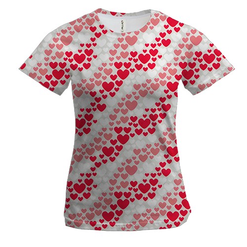 Женская 3D футболка Сердца паттерн.