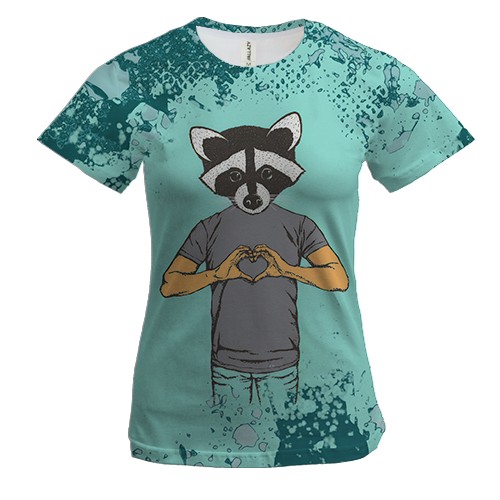 Жіноча 3D футболка I love you єнот