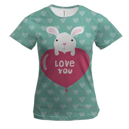 Женская 3D футболка I love you кролик