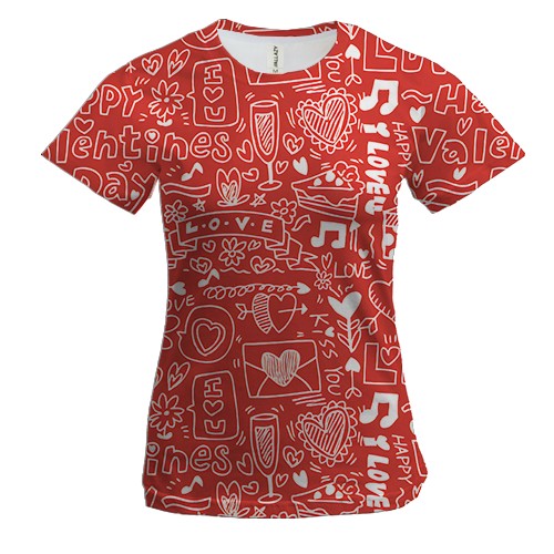 Женская 3D футболка Love and hearts pattern 3