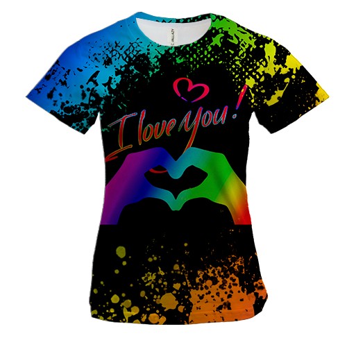 Жіноча 3D футболка I love you rainbow