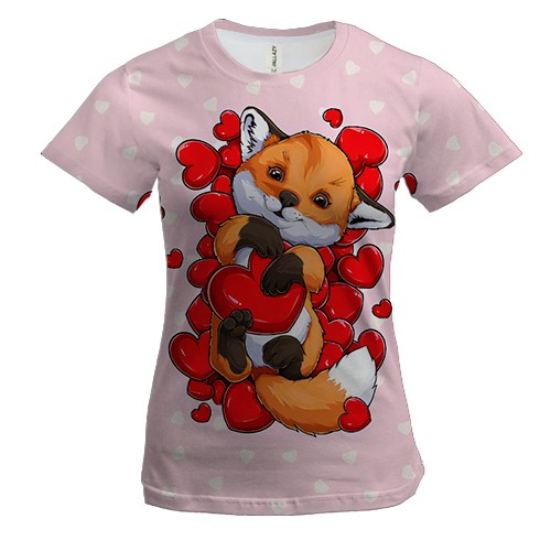 Женская 3D футболка Лиса в сердцах