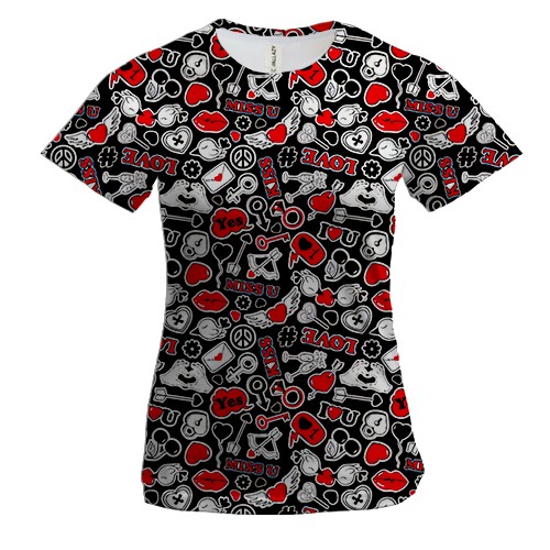 Жіноча 3D футболка Love and hearts pattern