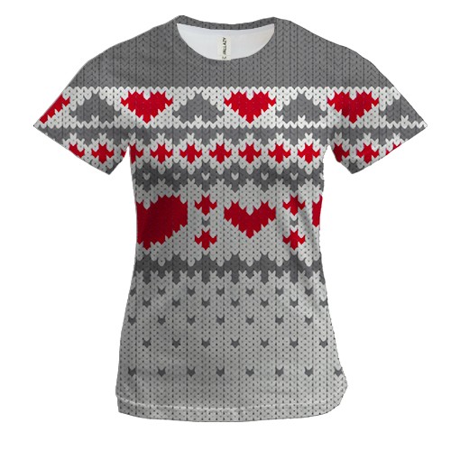 Женская 3D футболка Вязаные сердца