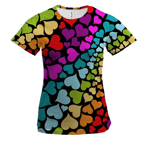 Жіноча 3D футболка Серця веселка 3