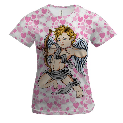 Женская 3D футболка Купидон в сердцах