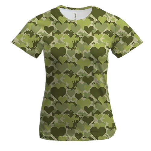 Женская 3D футболка Сердца камуфляж
