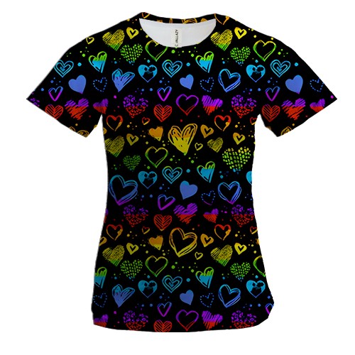 Женская 3D футболка Сердца радуга 2
