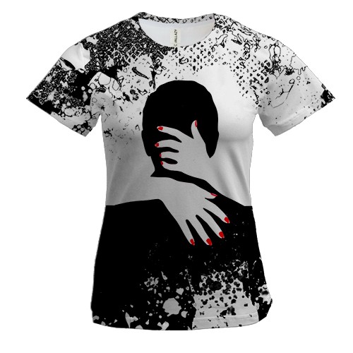 Жіноча 3D футболка Чорно-білі обійми