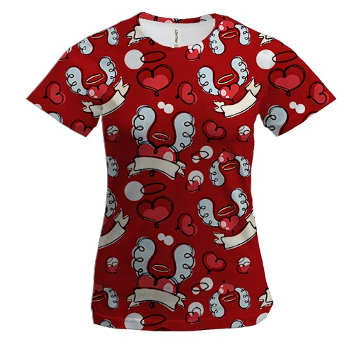 Женская 3D футболка Сердца с крыльями